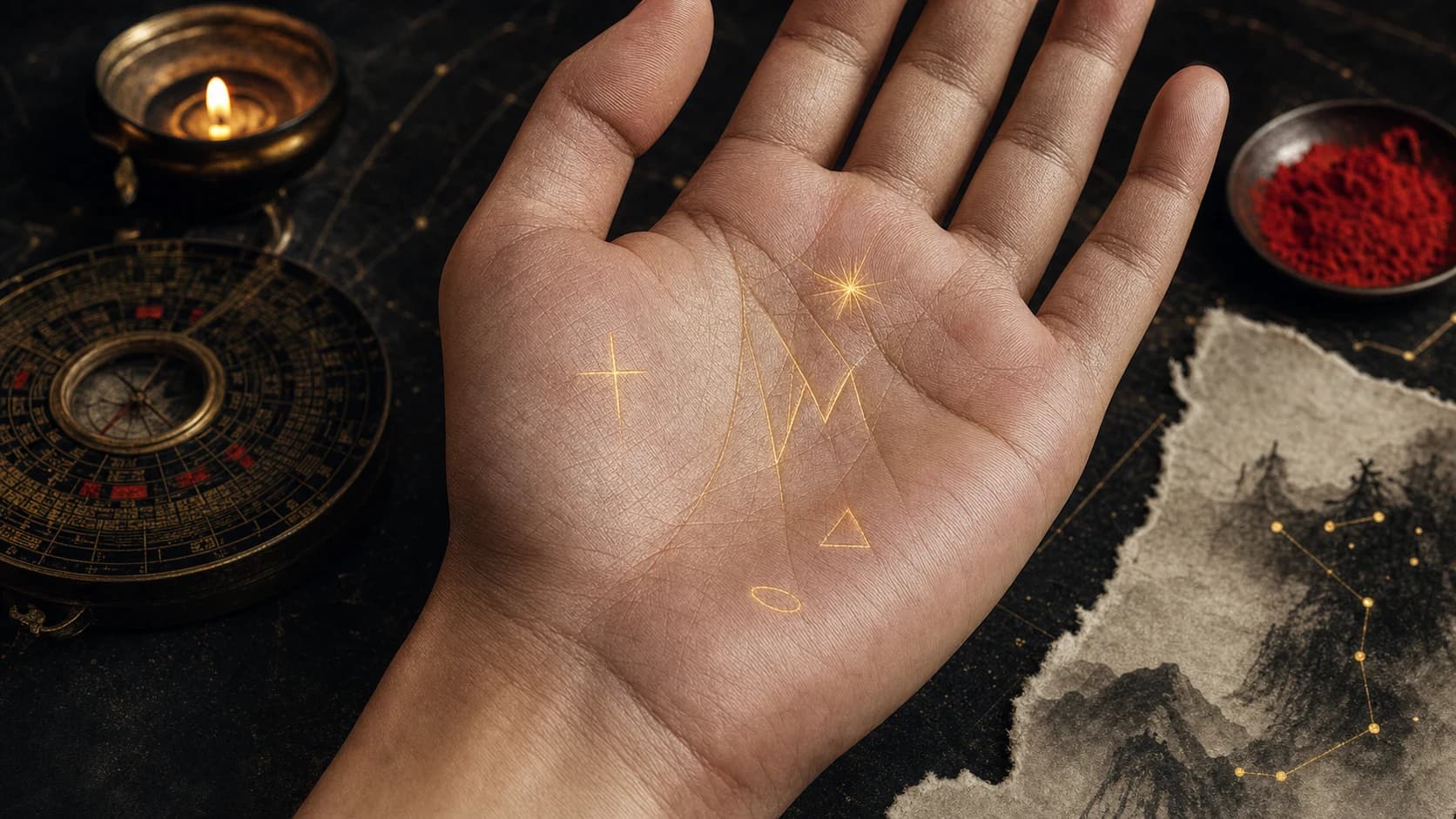 A close palm with rare marks highlighted in gold
